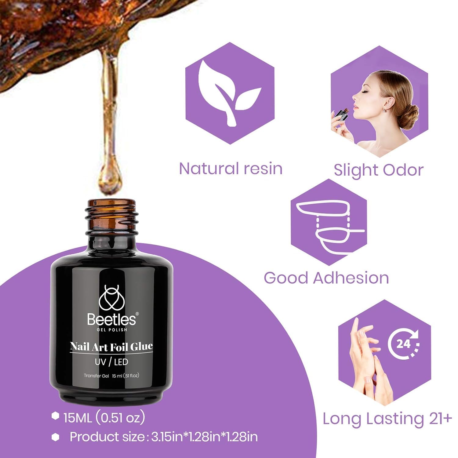 Beetles Foil Glue Gel for Nail Stickers – Workshop-Ready Manicure Solution, 15ml Soak-Off Transfer Polish for Nail Tech Studios