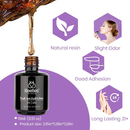 Beetles Foil Glue Gel for Nail Stickers – Workshop-Ready Manicure Solution, 15ml Soak-Off Transfer Polish for Nail Tech Studios