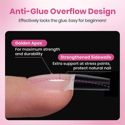 Beetles Gel Nail Tips Flat-X – Designer-Grade Coffin Nail Tips for an Indulgent Vanity Setup, 320-Piece Set with 16 Precision Sizes