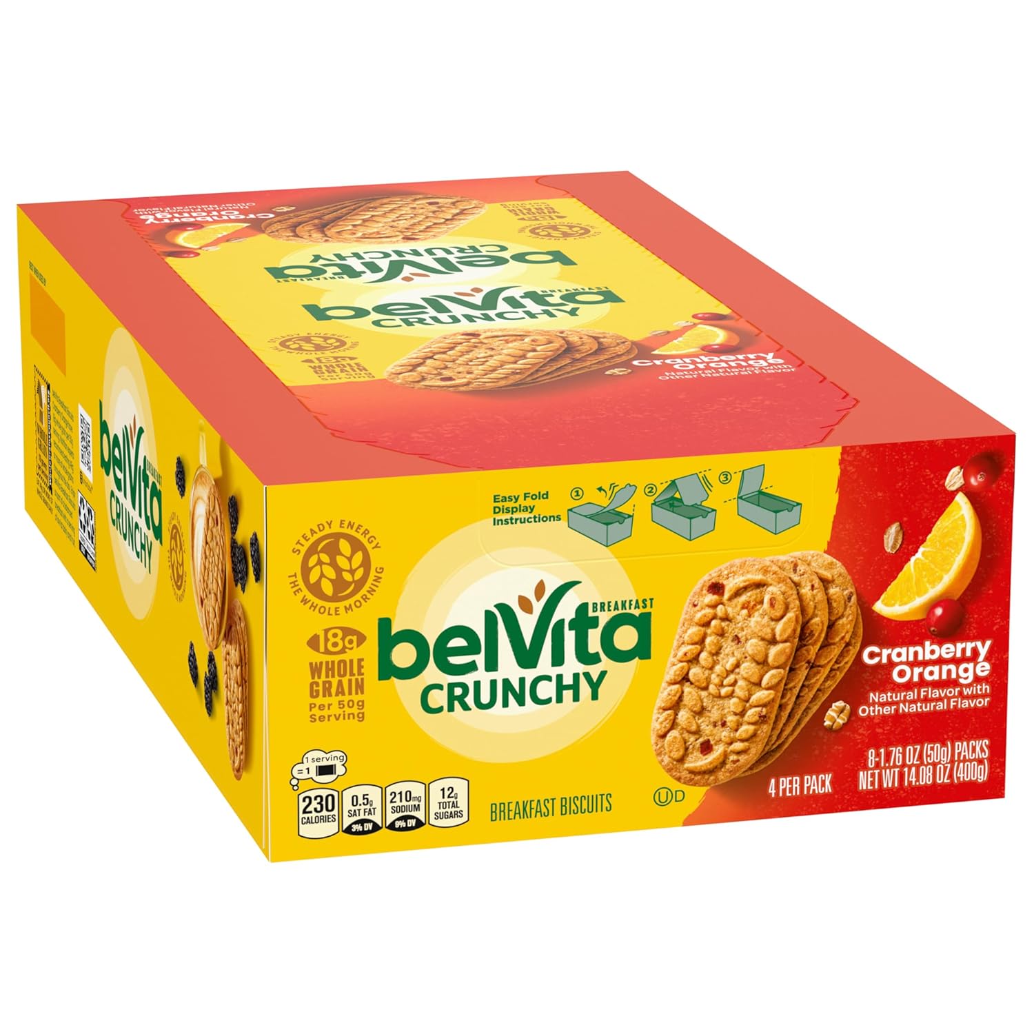belVita Cranberry Orange Breakfast Biscuits – Mid-Morning Office Snack to Beat the 10am Energy Crash, 8 Individually Wrapped Packs