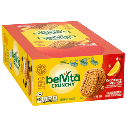 belVita Cranberry Orange Breakfast Biscuits – Mid-Morning Office Snack to Beat the 10am Energy Crash, 8 Individually Wrapped Packs