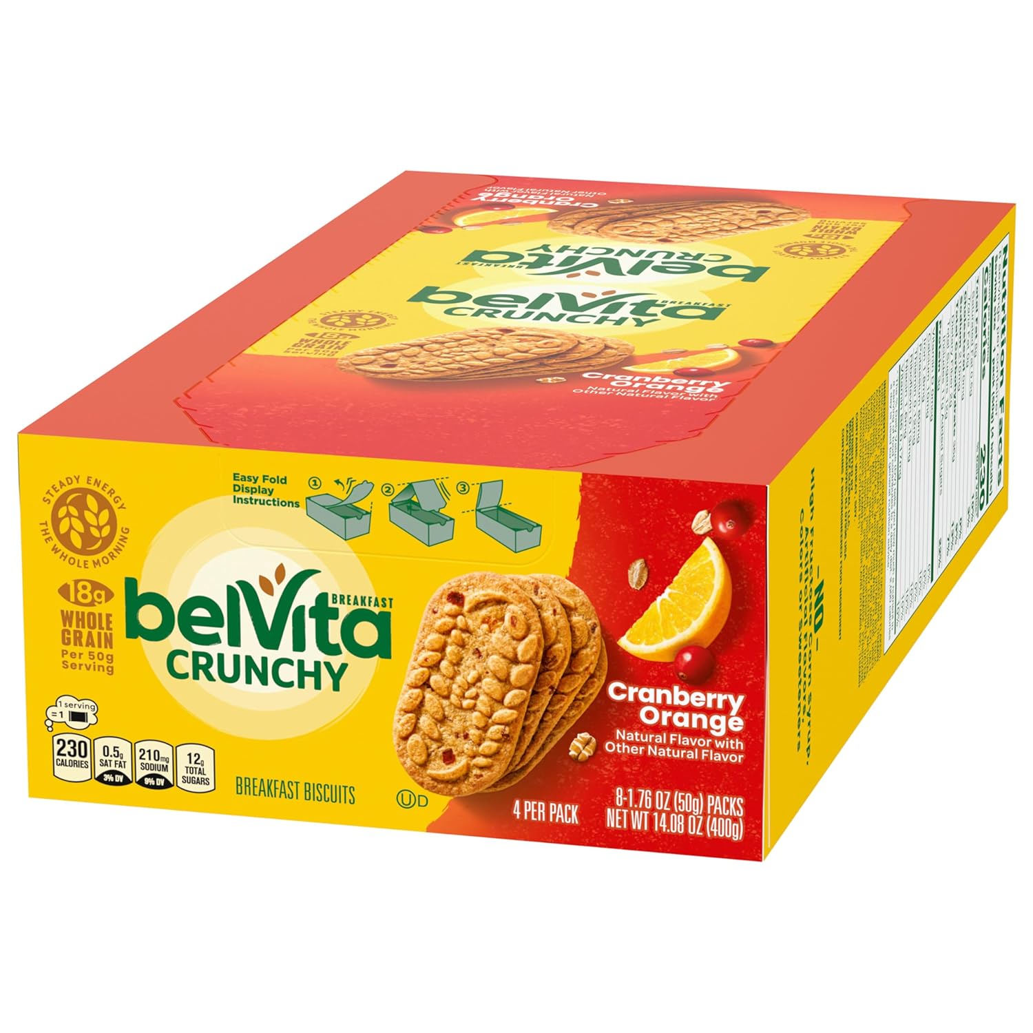 belVita Cranberry Orange Breakfast Biscuits – Mid-Morning Office Snack to Beat the 10am Energy Crash, 8 Individually Wrapped Packs