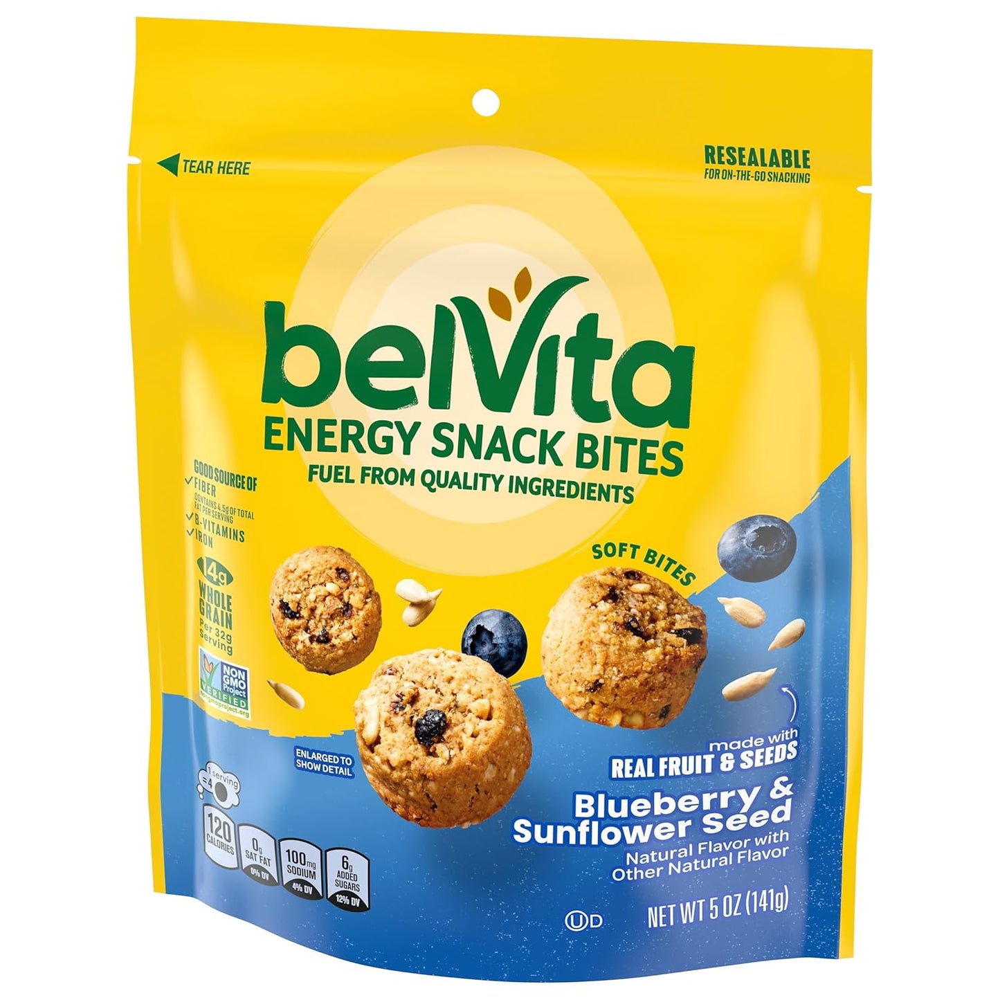 belVita Energy Bites Blueberry Sunflower Seed – Travel-Friendly Pack for Hotel Room and Carry-On