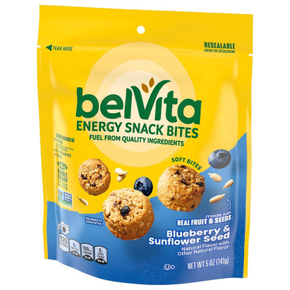 belVita Energy Bites Blueberry Sunflower Seed – Travel-Friendly Pack for Hotel Room and Carry-On