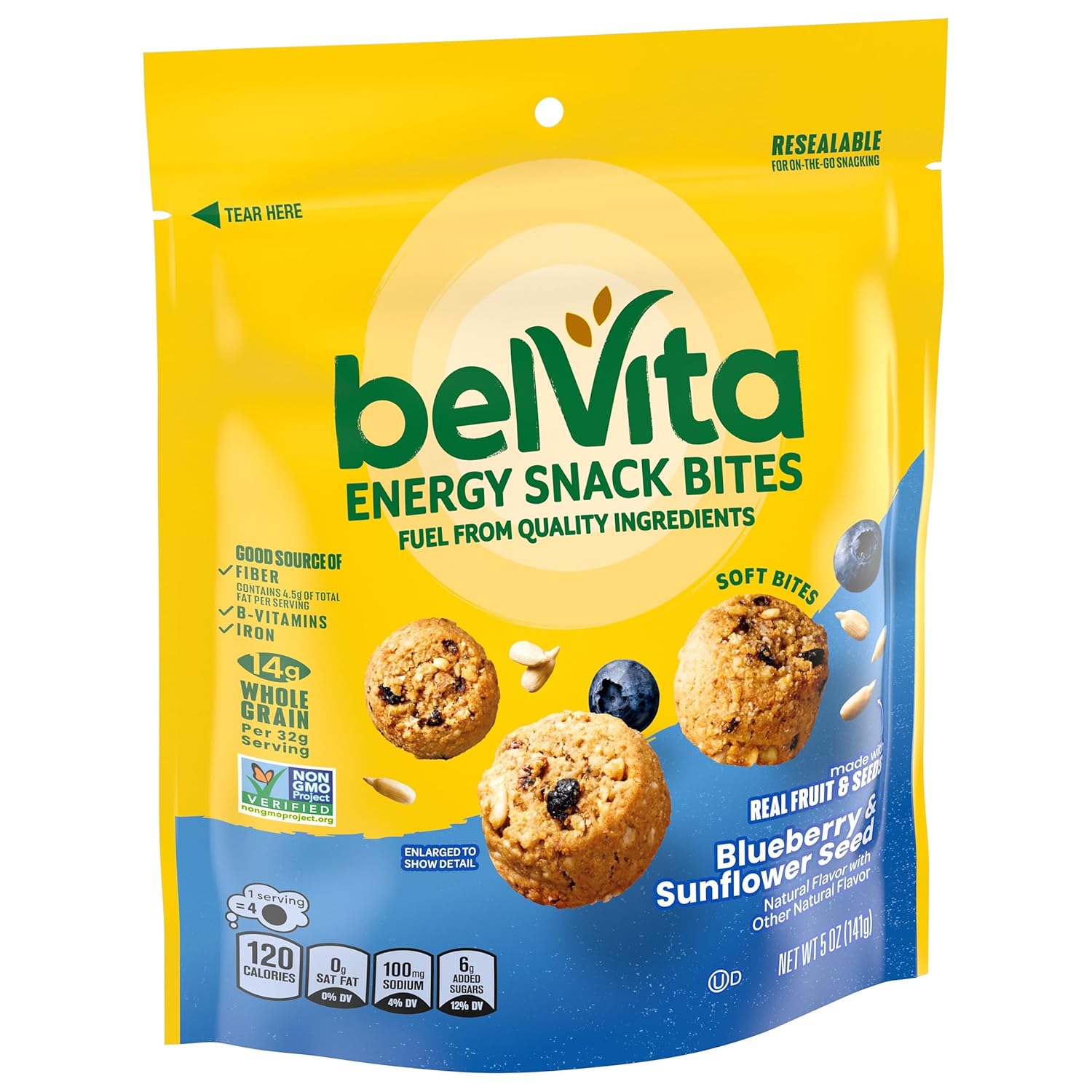 belVita Energy Bites Blueberry Sunflower Seed – Travel-Friendly Pack for Hotel Room and Carry-On
