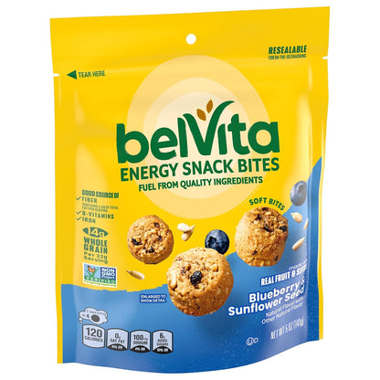 belVita Energy Bites Blueberry Sunflower Seed – Travel-Friendly Pack for Hotel Room and Carry-On