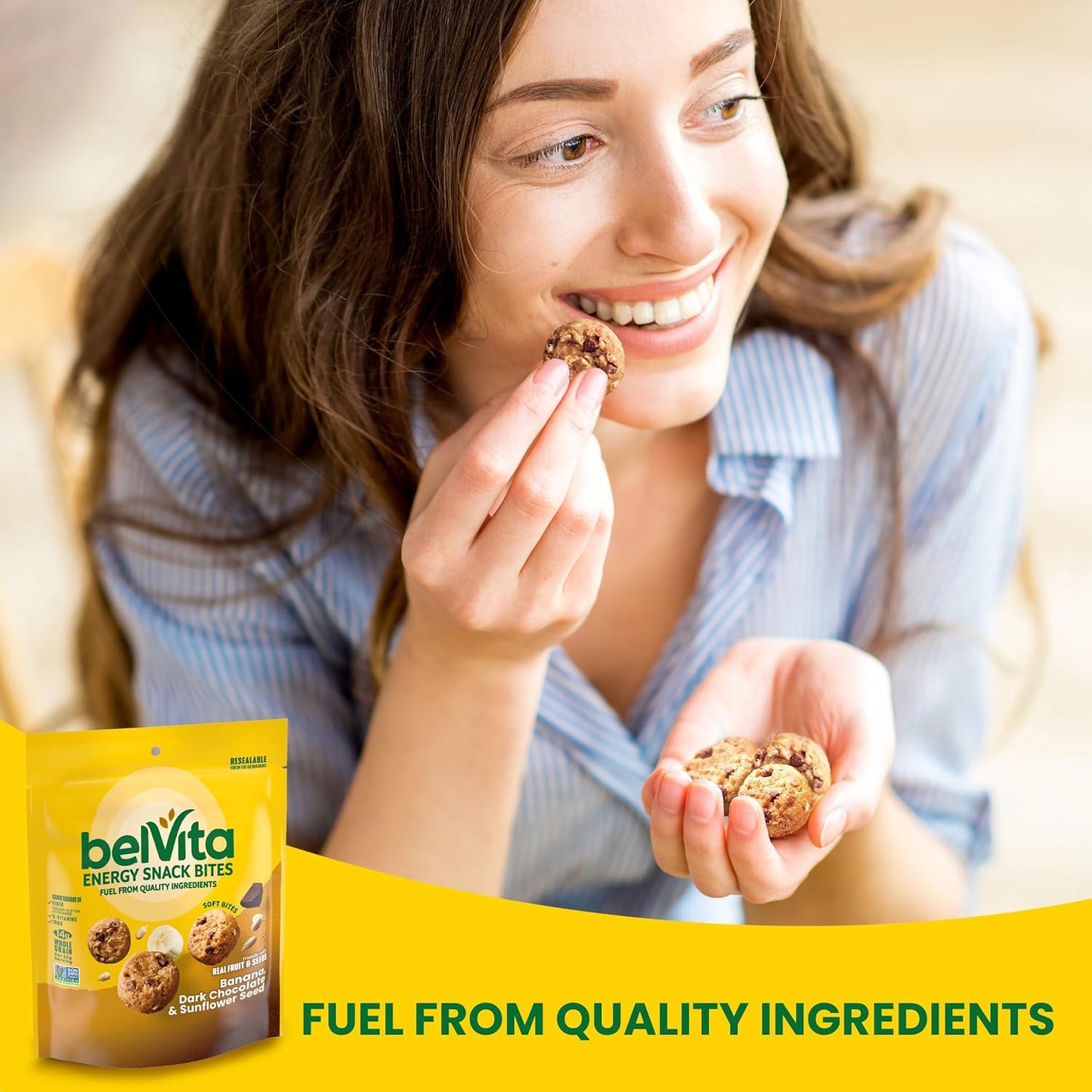 belVita Energy Snack Bites Banana Chocolate – Easy to Chew Lunchbox Snack with No Artificial Colors, 5 oz