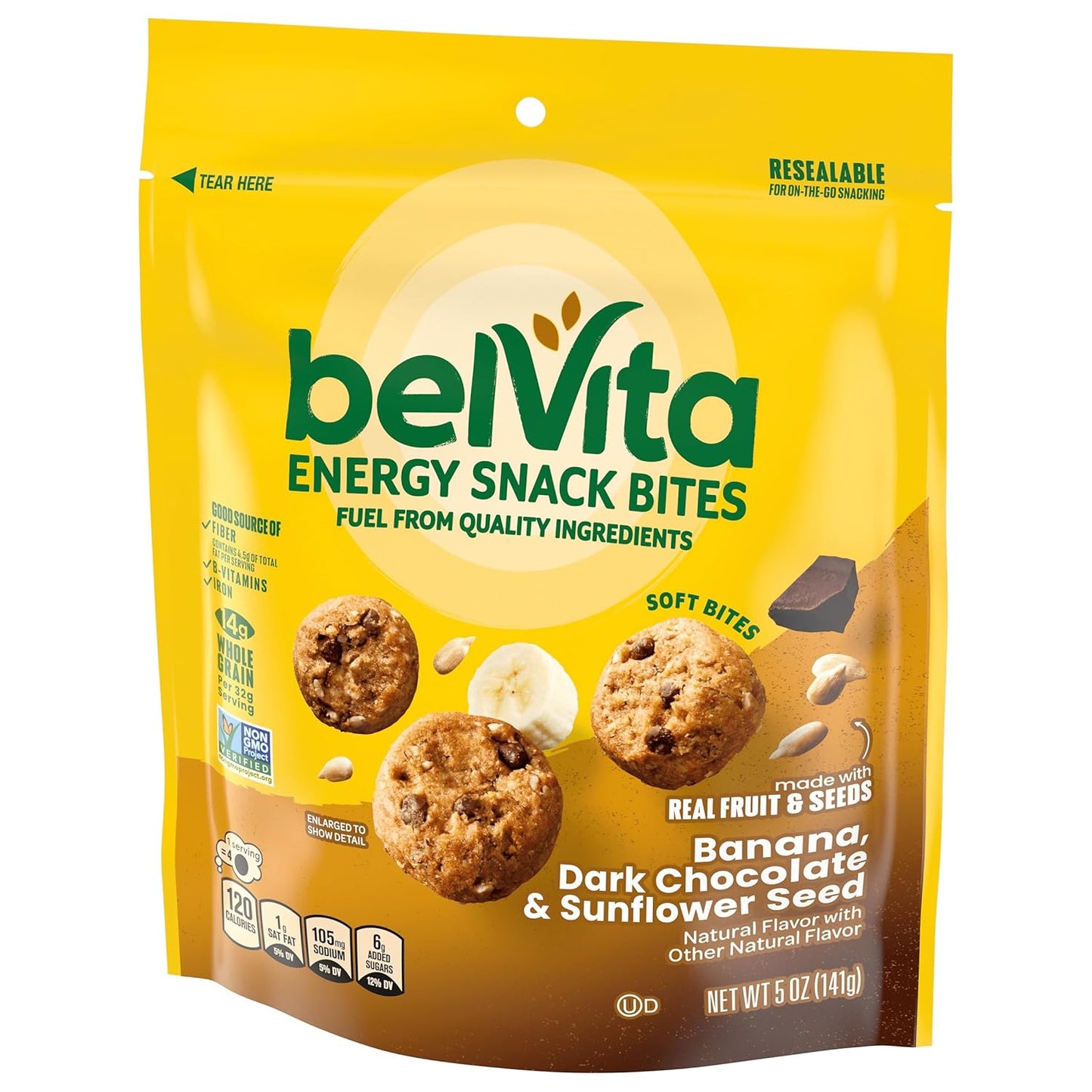 belVita Energy Snack Bites Banana Chocolate – Easy to Chew Lunchbox Snack with No Artificial Colors, 5 oz