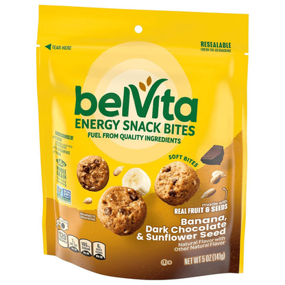 belVita Energy Snack Bites Banana Chocolate – Easy to Chew Lunchbox Snack with No Artificial Colors, 5 oz