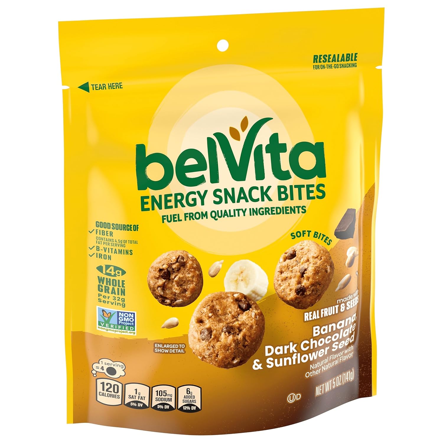 belVita Energy Snack Bites Banana Chocolate – Easy to Chew Lunchbox Snack with No Artificial Colors, 5 oz