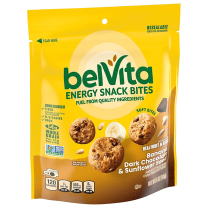 belVita Energy Snack Bites Banana Chocolate – Easy to Chew Lunchbox Snack with No Artificial Colors, 5 oz