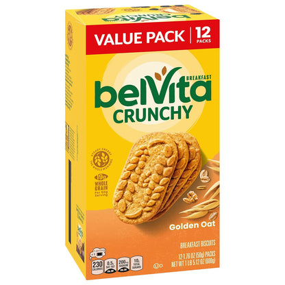 belVita Golden Oat Biscuits Value Pack — Wholesome Whole Grain Snack for Family Pantry and Kid Lunches