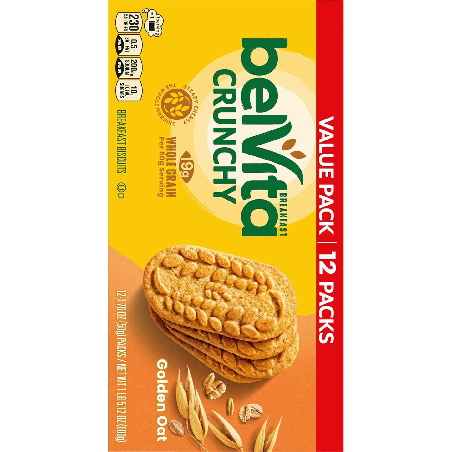 belVita Golden Oat Biscuits Value Pack — Wholesome Whole Grain Snack for Family Pantry and Kid Lunches