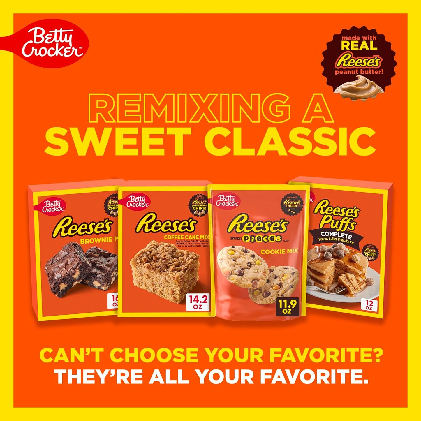 Betty Crocker REESE'S Brownie Mix with Peanut Butter Chips – Kid-Approved Peanut Butter Brownie for Playdates and Classroom Events