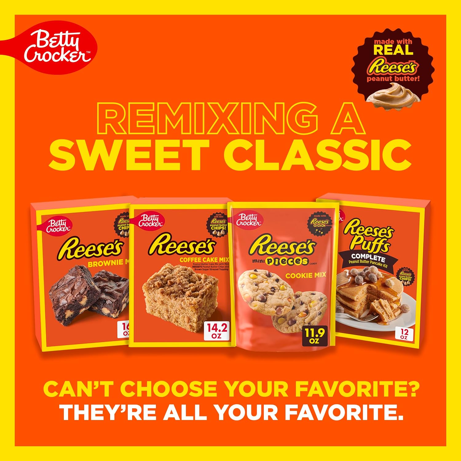 Betty Crocker REESE'S Brownie Mix with Peanut Butter Chips – Kid-Approved Peanut Butter Brownie for Playdates and Classroom Events