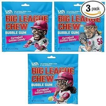 Big League Chew Cotton Candy Bubble Gum 3-Pack - Heat-Stable Foil Packs for Picnic Tables, Bleachers, and Concession Stands