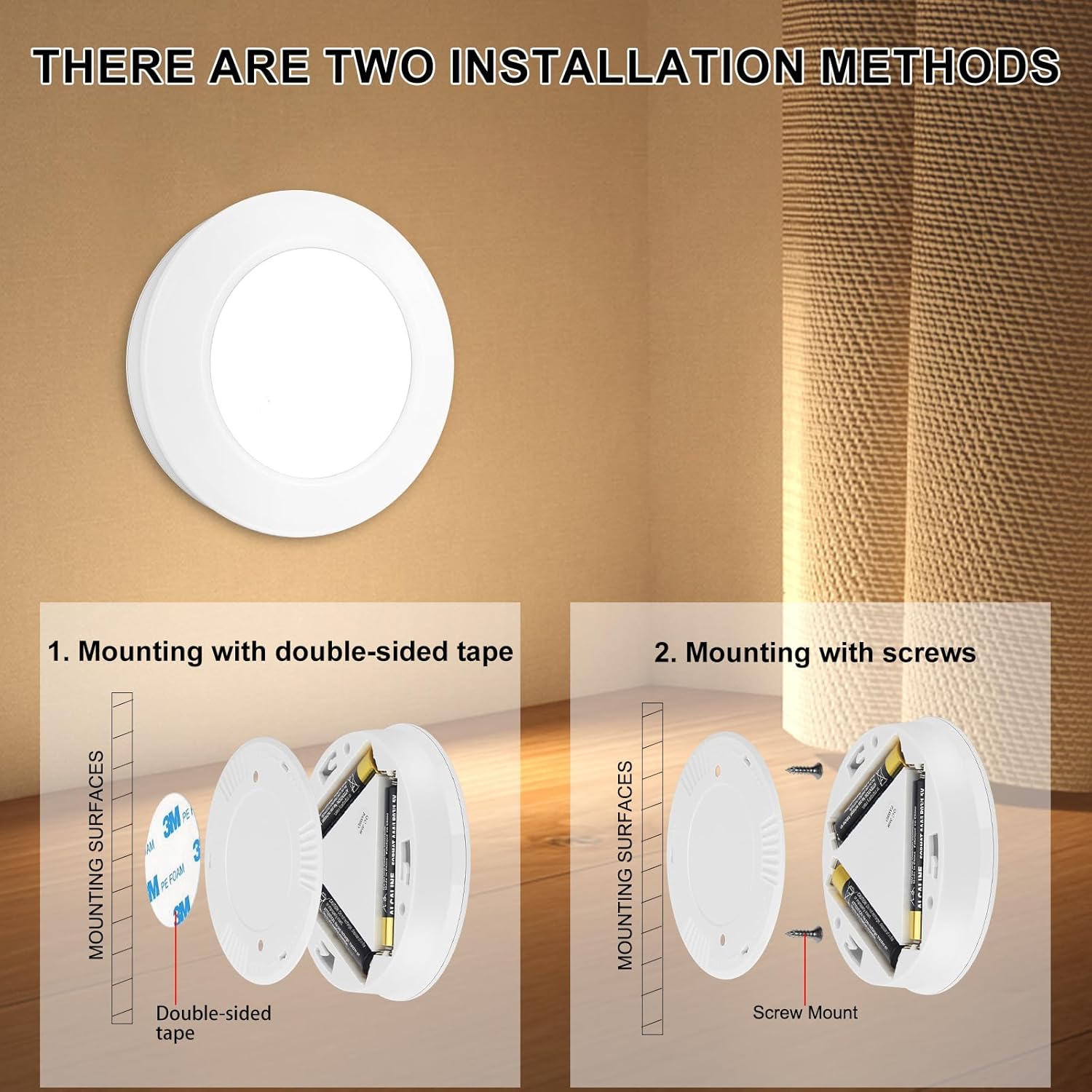 BIGMONAT LED Puck Light – Fire-Free Soft Glow for Nurseries and Playrooms, No Heat Output 3-Pack Wireless Fixture