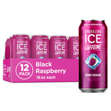 Sparkling Ice Caffeine Black Raspberry Sparkling Water for Home Office Focus, Zero Sugar Desk Drink with 70mg Caffeine