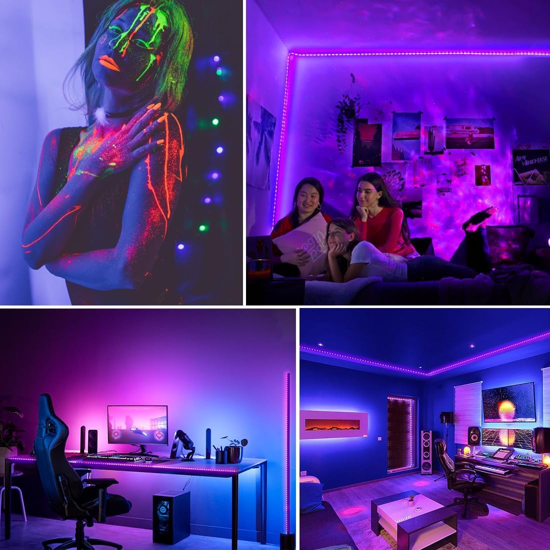 Blacklight LED Strips for Teen Bedroom – Cool Glow Party Lights, Safer 385-400nm and No Flame