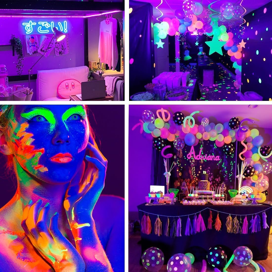 Blacklight LED Strips for Teen Bedroom – Cool Glow Party Lights, Safer 385-400nm and No Flame