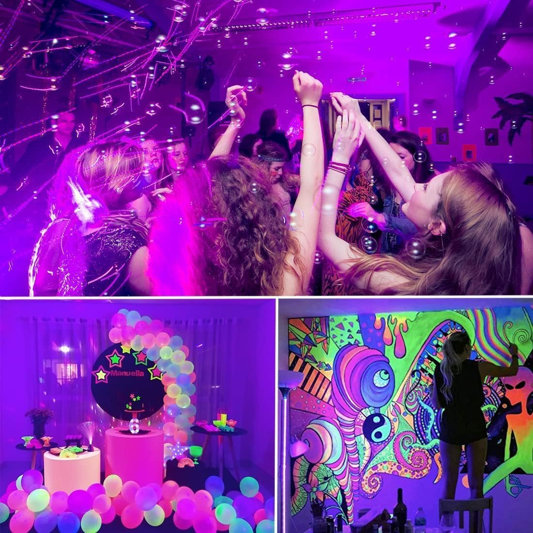 Blacklight LED Strips for Teen Bedroom – Cool Glow Party Lights, Safer 385-400nm and No Flame