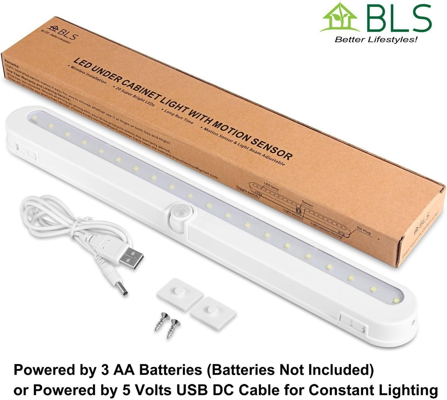 BLS T01L Cordless Workbench Light – USB and Battery Powered Shop Lighting with 180 Lumen Cool White Beam