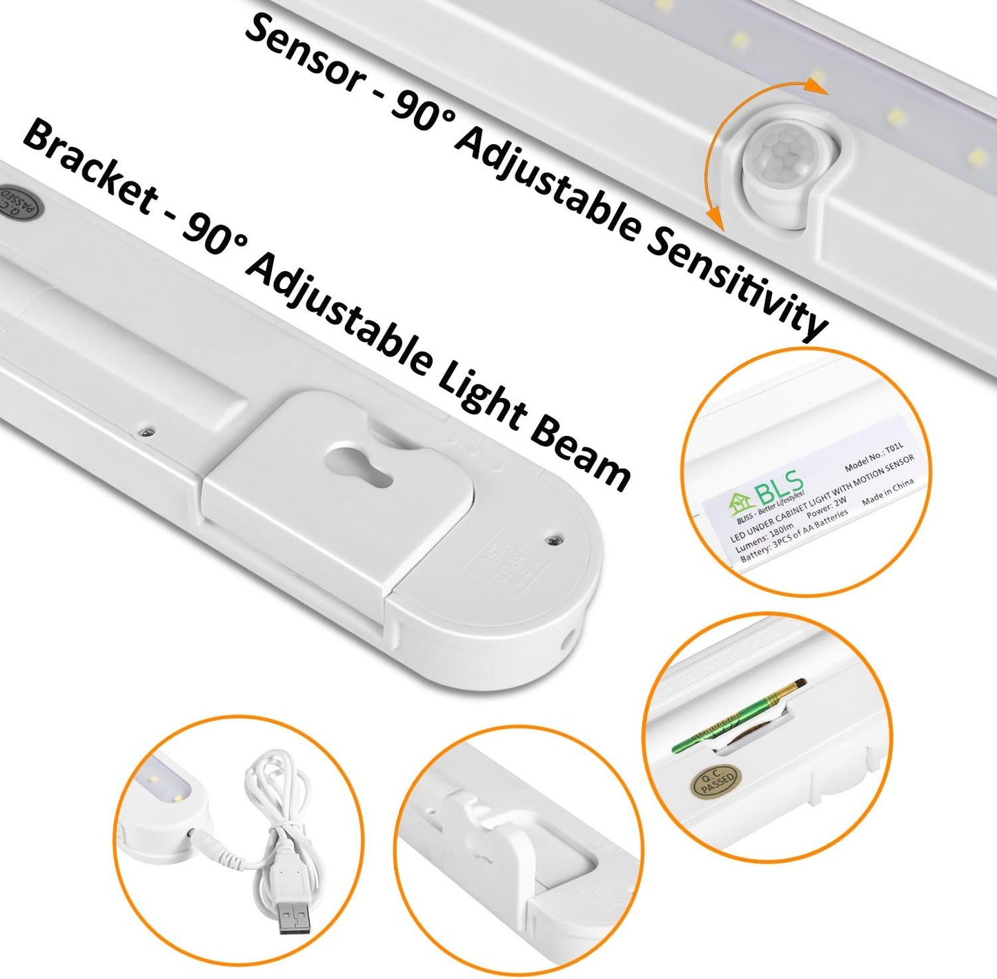 BLS T01L Cordless Workbench Light – USB and Battery Powered Shop Lighting with 180 Lumen Cool White Beam