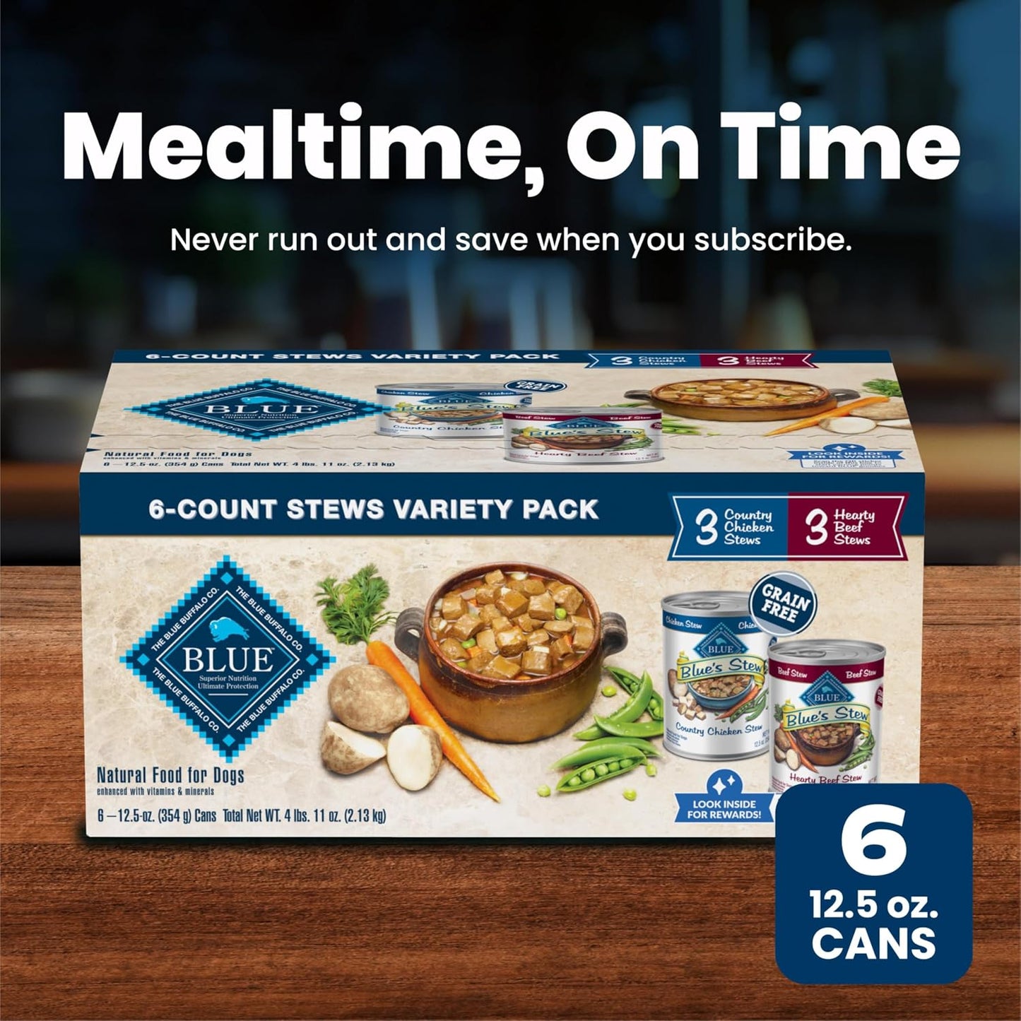 Blue Buffalo Blue's Stew Hearty Beef & Country Chicken Canned Dog Food, Wholesome Hydrating Meal for Wellness-Focused Pet Owners