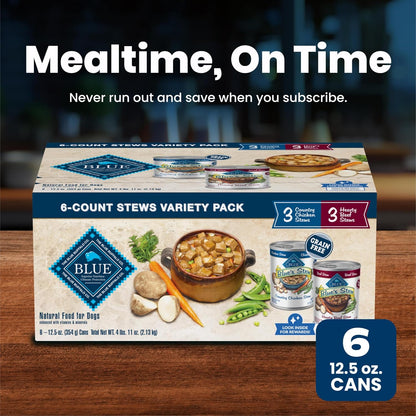 Blue Buffalo Blue's Stew Hearty Beef & Country Chicken Canned Dog Food, Wholesome Hydrating Meal for Wellness-Focused Pet Owners