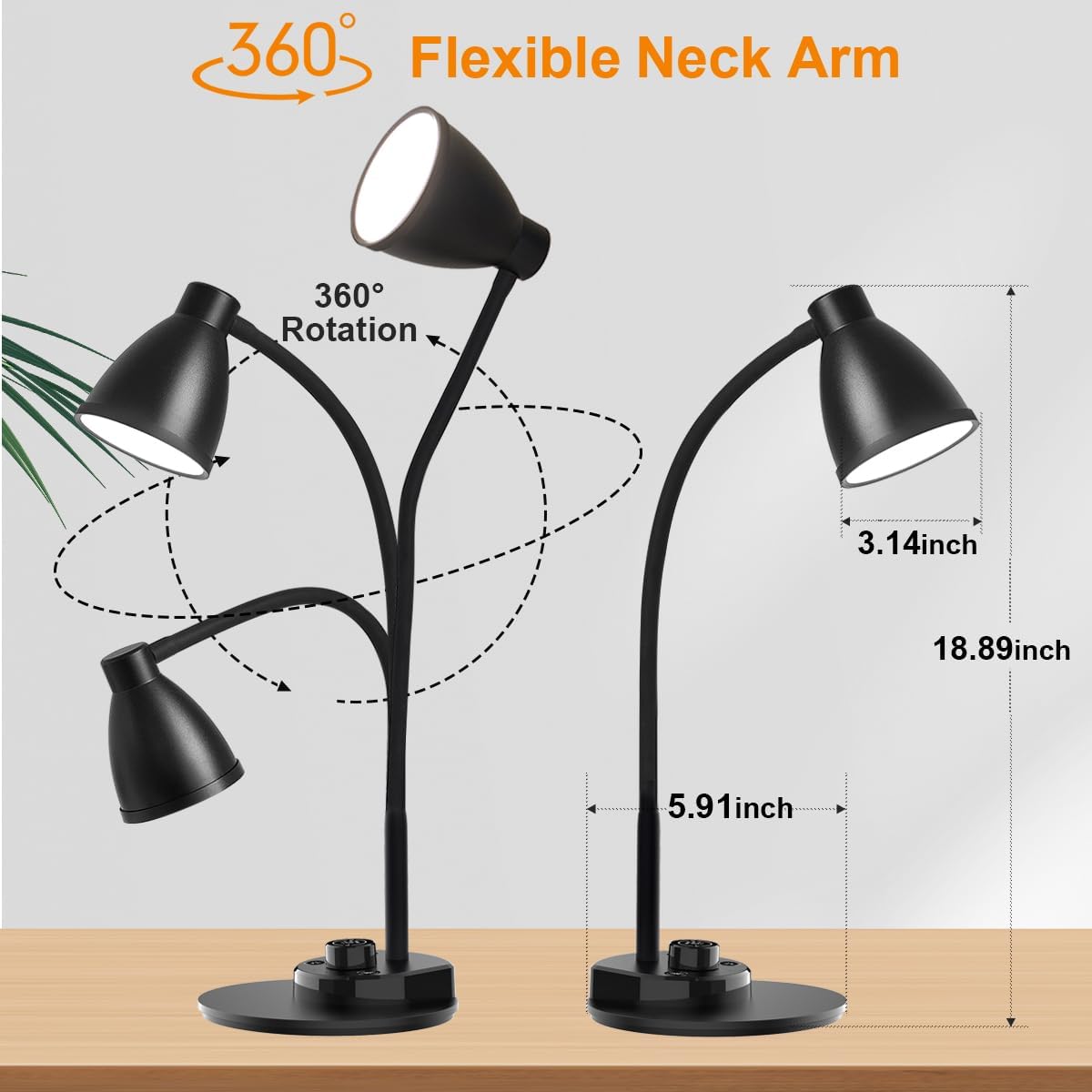 BOHON Auto-Dimming LED Task Lamp – Flicker-Free Office Desk Light with 3 Color Modes and USB Charger