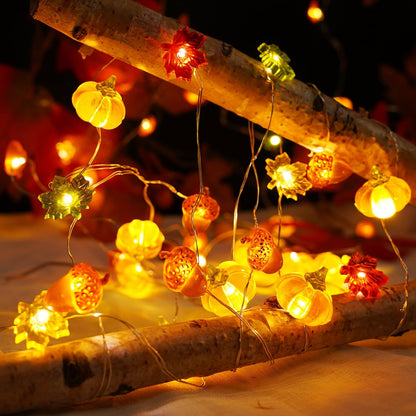 BOHON Harvest String Lights with Acorns Pumpkins & Leaves – Dining Table Centerpiece Garland, Warm White Indoor Home Decor