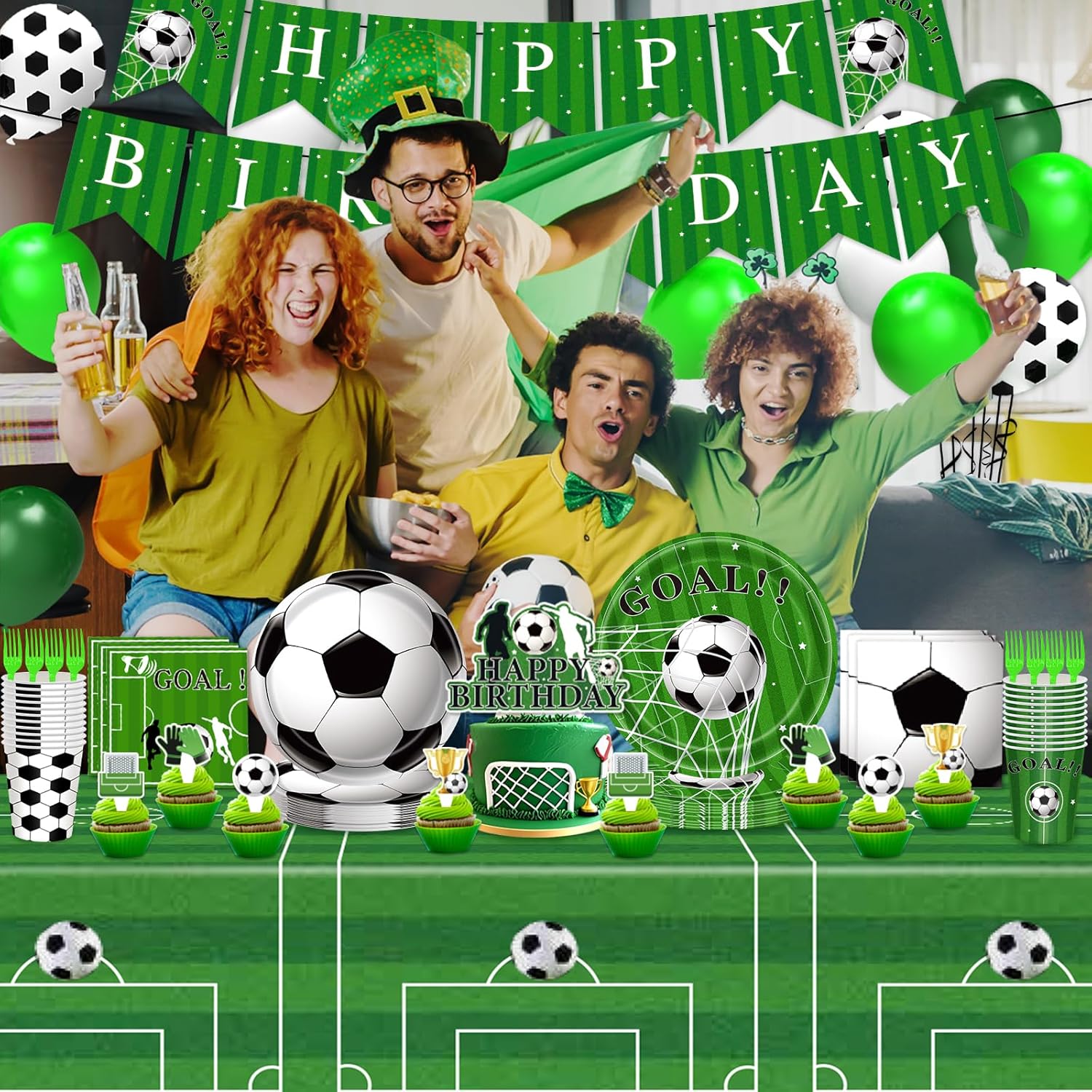 Brand Name Soccer Birthday Party Kit – Ready-to-Gift 143-Piece Set with Plates Cups Banner Balloons Tablecloth for Young Athletes