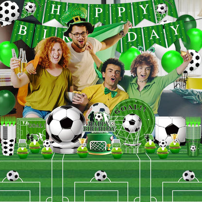 Brand Name Soccer Birthday Party Kit – Ready-to-Gift 143-Piece Set with Plates Cups Banner Balloons Tablecloth for Young Athletes