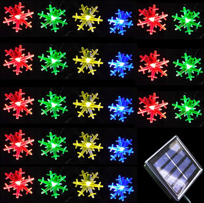 Brightever Solar Snowflake String Lights 20 Ft 30 LED – Housewarming Gift for New Homeowners, Solar Powered Garden Decor