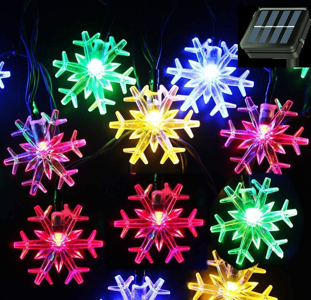Brightever Solar Snowflake String Lights 20 Ft 30 LED – Housewarming Gift for New Homeowners, Solar Powered Garden Decor