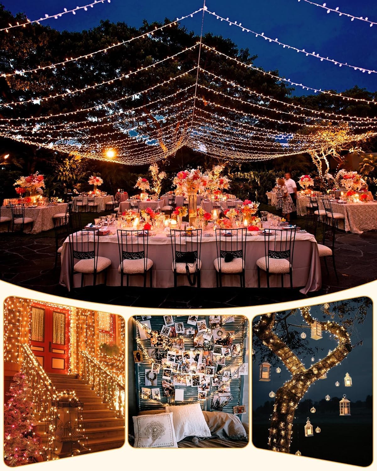 Brightown 2 Pack Solar Fairy Lights Outdoor 72ft Each 400 LED Total 144ft, Dusk to Dawn Auto On Off for Patio Fence Balcony and Outdoor Dining Setup