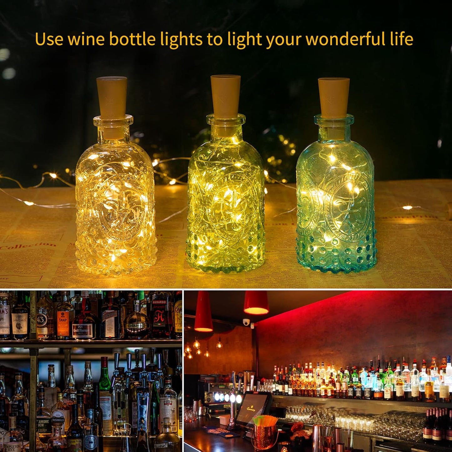 Brightown Bottle String Lights – Rustic Farmhouse Mantel Glow, 20 Micro LEDs in Warm White for Craft Room Styling