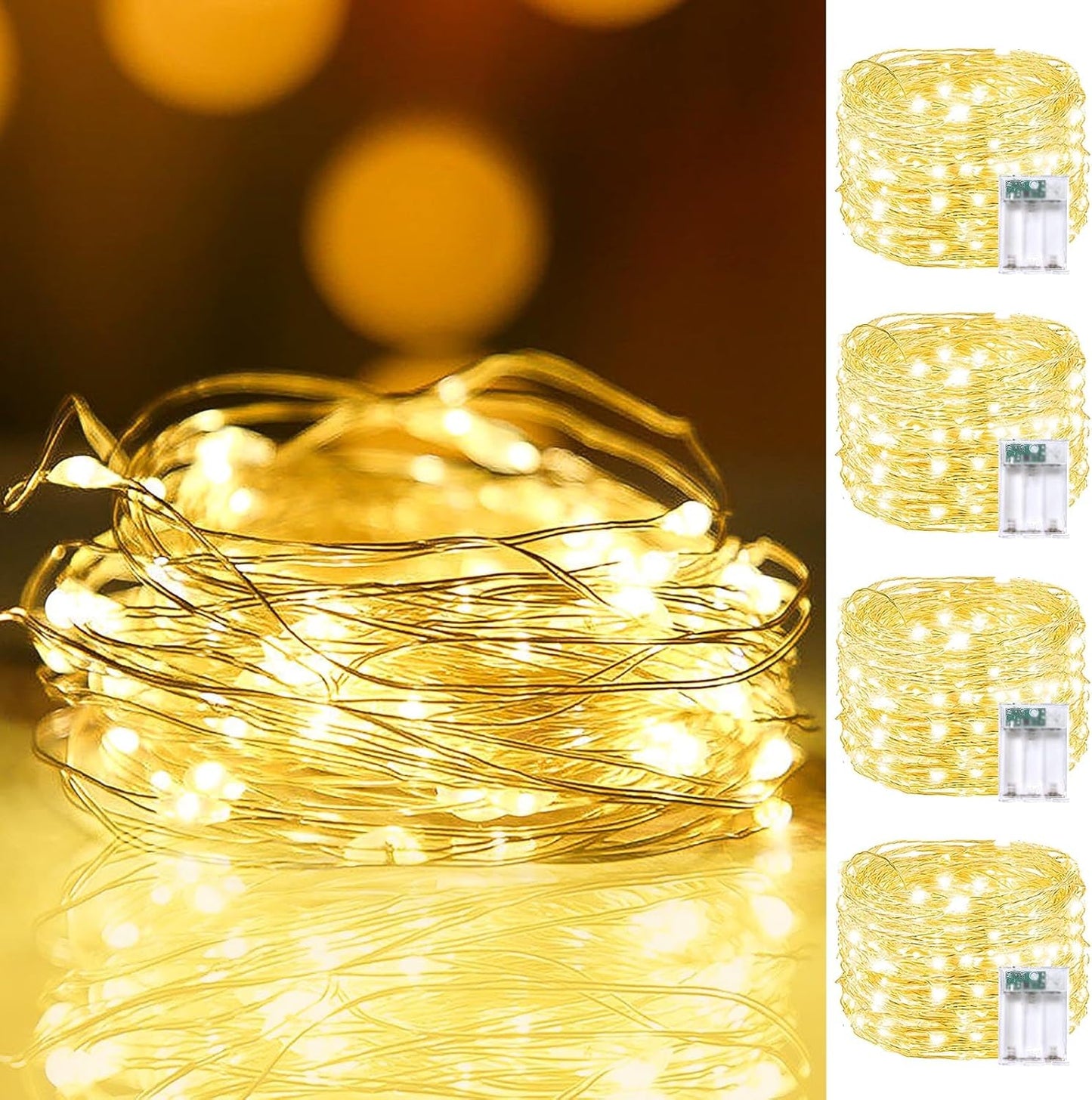 Brightown Copper Wire Twinkle Lights Battery Operated – Intentional Decor with Slim Silver Cable & Hidden Battery Box