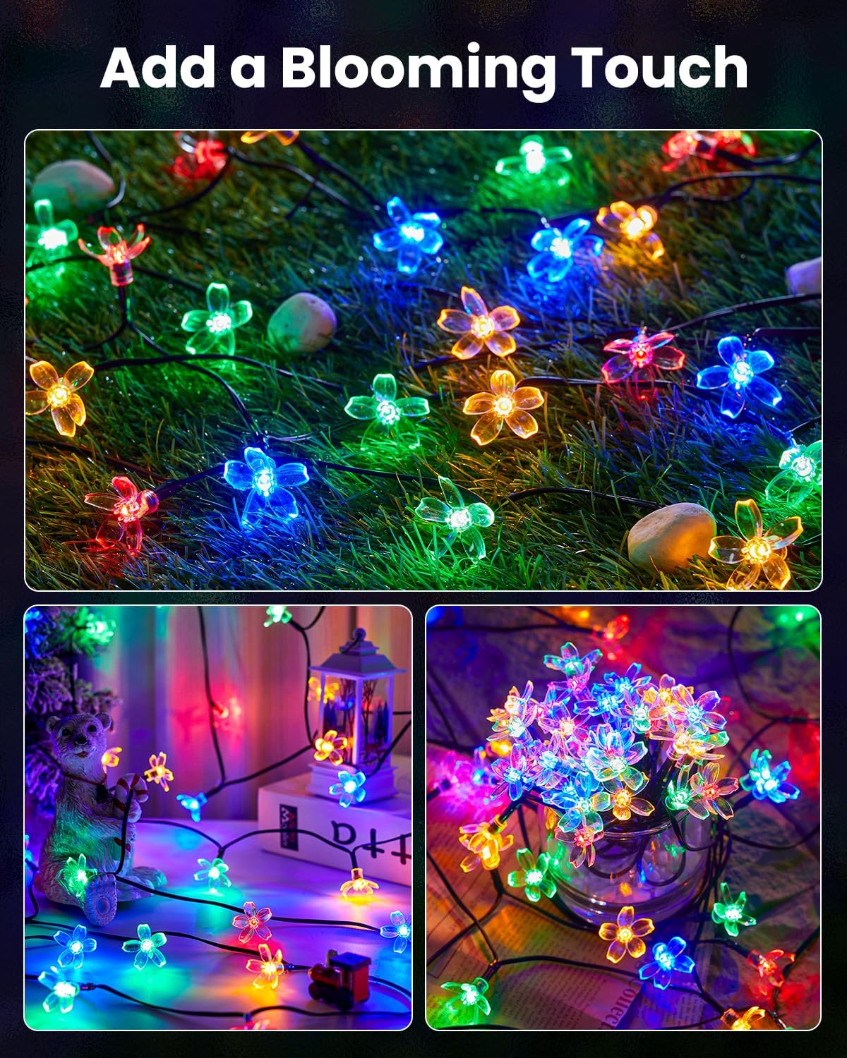 Brightown Fairy String Lights Cherry Blossom – Warm White Mood Lighting for Bedroom Canopy and Living Room Shelves