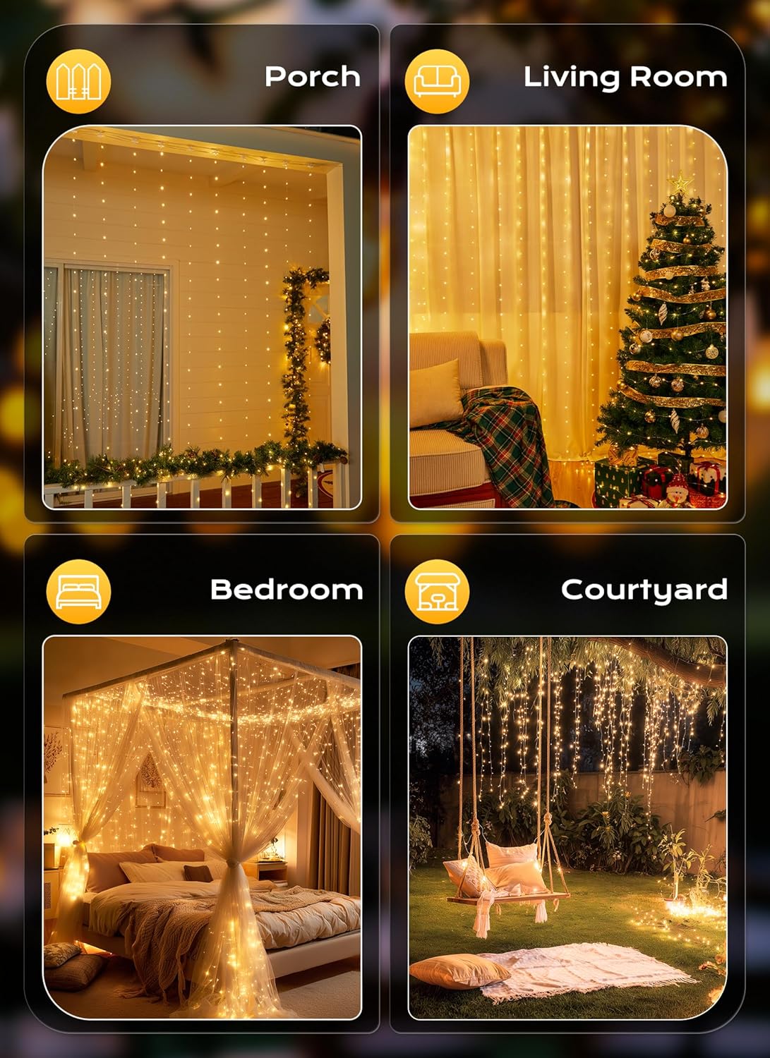 Brightown Purple LED Curtain String Lights 300 LEDs, USB Plug 8 Lighting Modes Dimming Remote Timer, Aesthetic Bedroom Headboard Decor and Photo Backdrop Wall