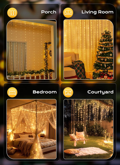 Brightown Purple LED Curtain String Lights 300 LEDs, USB Plug 8 Lighting Modes Dimming Remote Timer, Aesthetic Bedroom Headboard Decor and Photo Backdrop Wall