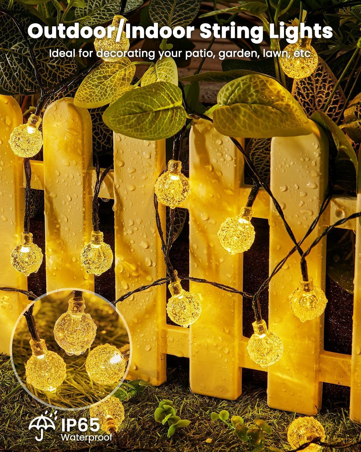 Brightown Solar String Lights – Simple 8 Mode Globe Lights for Uncluttered Backyard and Garden Design
