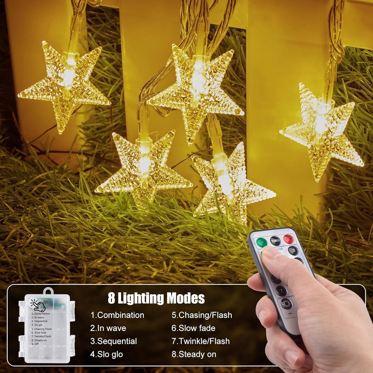 Brightown Star String Lights – Romantic Home Ambiance for Wall and Headboard Styling, 17ft Battery Operated Star Fairy Lights Dimmable