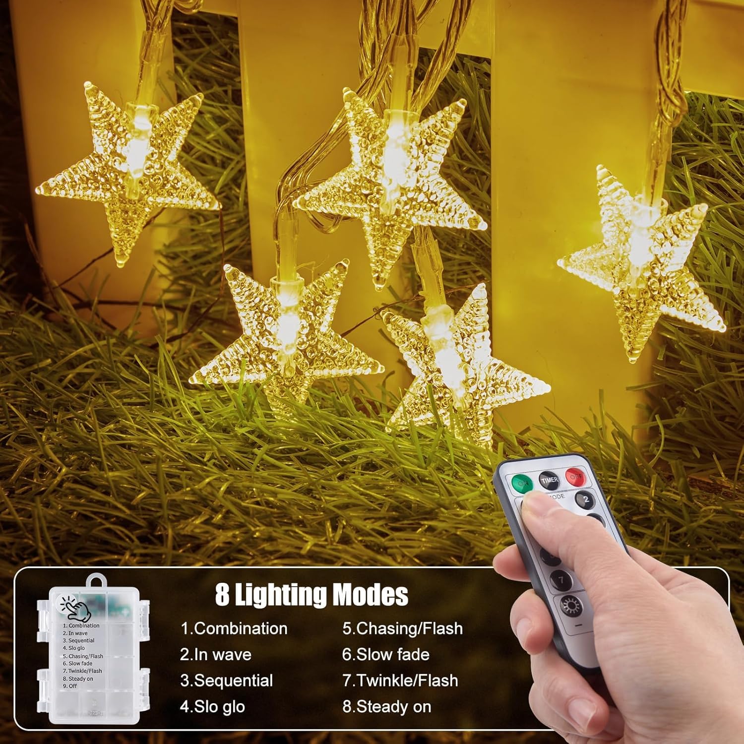 Brightown Star String Lights – Romantic Home Ambiance for Wall and Headboard Styling, 17ft Battery Operated Star Fairy Lights Dimmable