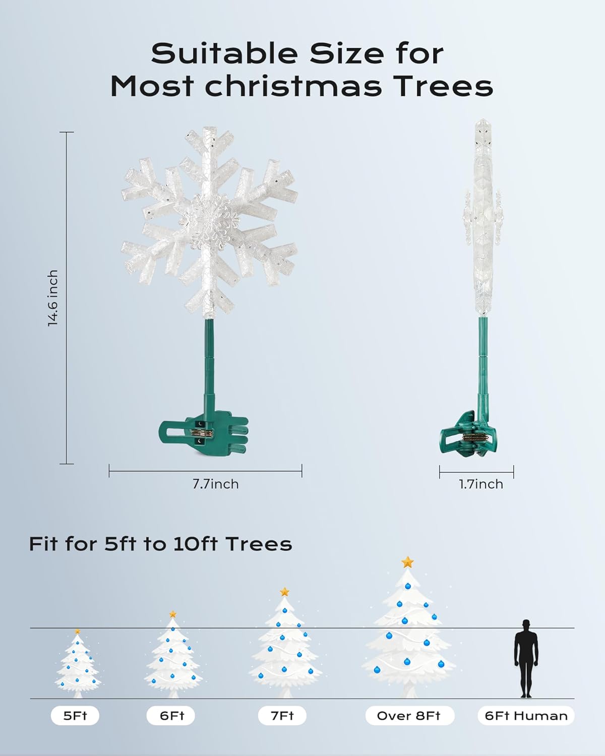 Brightown Vintage Snowflake Christmas Topper – Child and Pet Friendly Holiday Lighting, Plug-in Design with Built-in Safety Fuse Protection