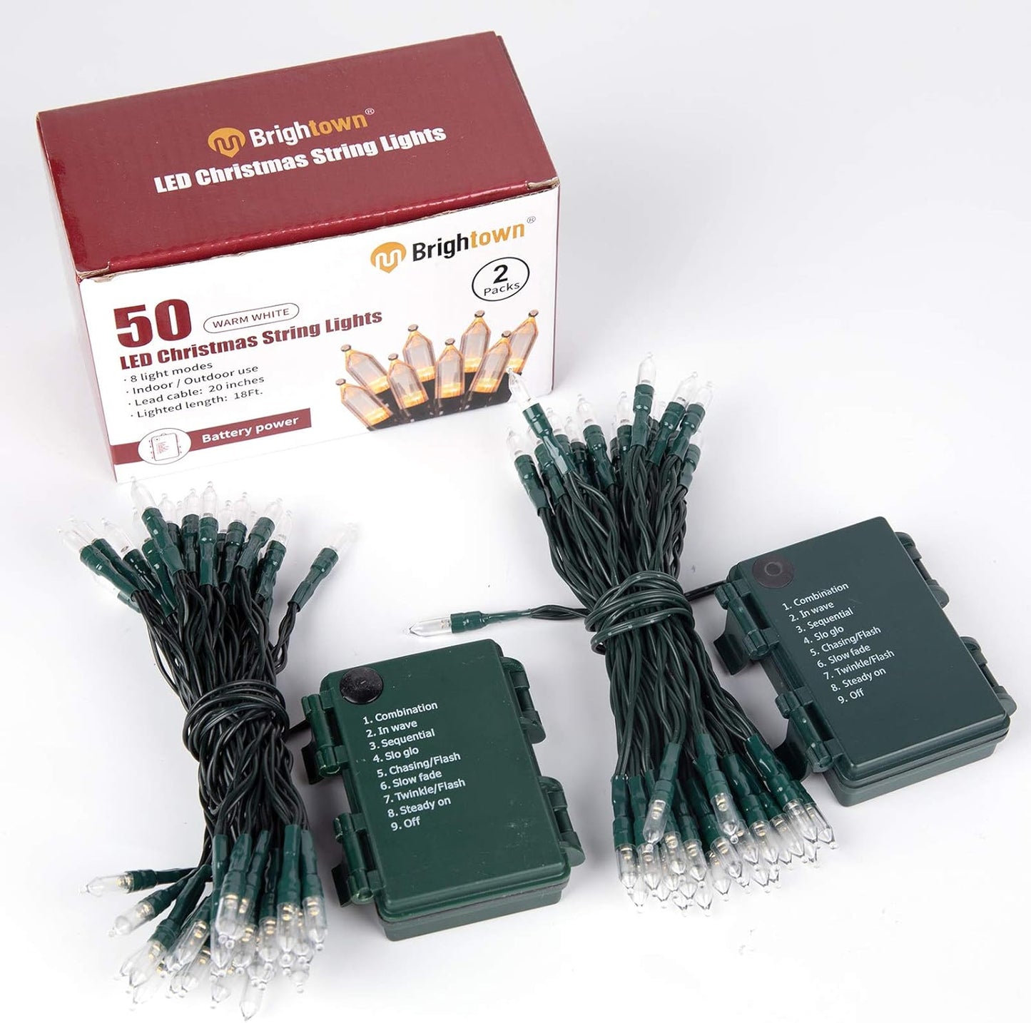 Brightown Warm White Fairy Lights for Apartment Living Space Decor, 18ft 50 LED Battery Powered Strand with 8 Modes for Ambient Home Lighting