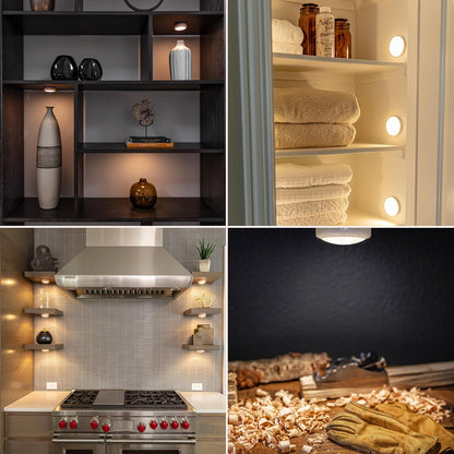 Brilliant Evolution Wireless LED Puck Light 3 Pack – Hallway Ambiance Upgrade with Stick-On Warm White Pucks