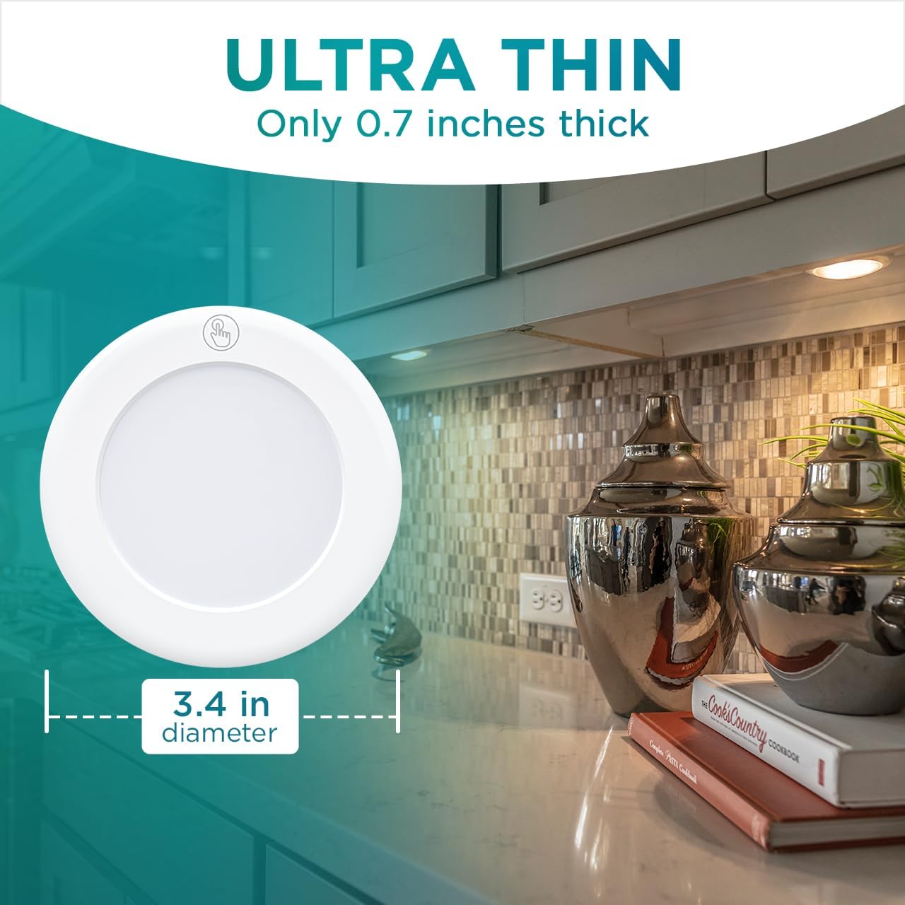 Brilliant Evolution Wireless LED Puck Lights – Worry-Free Cordless Glow for Elderly Bedside and Bathroom Safety, Pack of 2