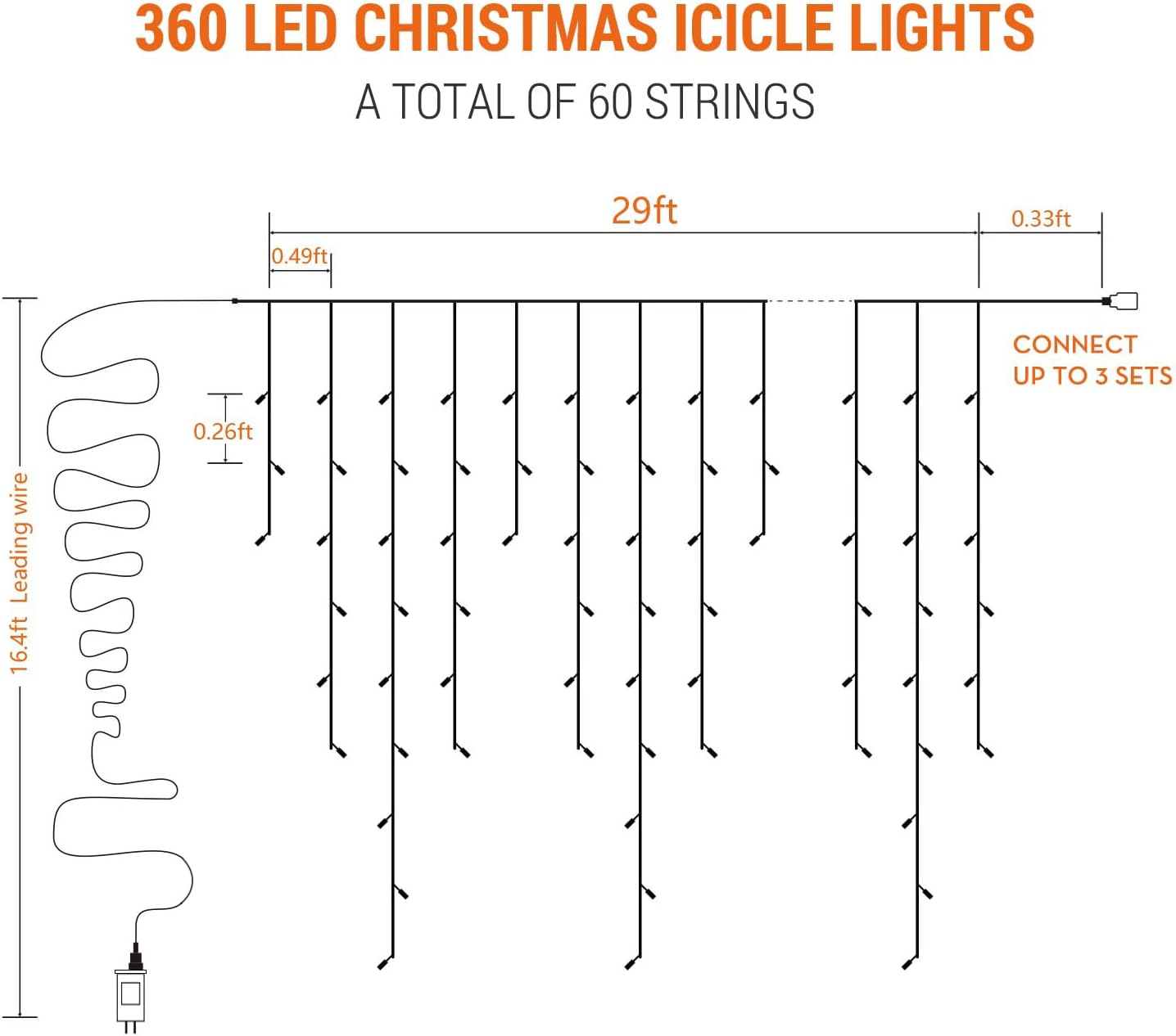 Brizled Color Changing Icicle Lights – Window Frame Holiday Display, Dimmable Remote Control 360 LED