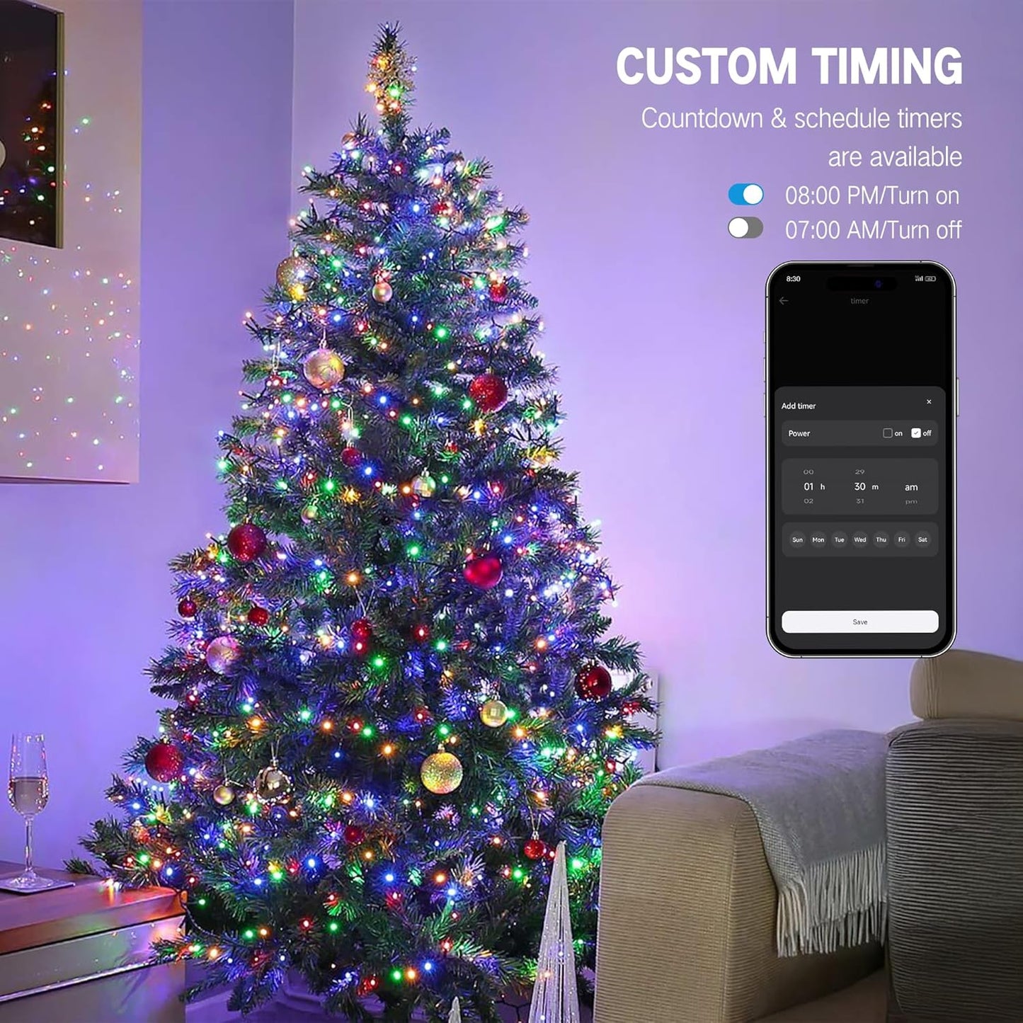 Brizled Smart Christmas Lights – Music-Sync String Lights for a Festive Family Room Centerpiece